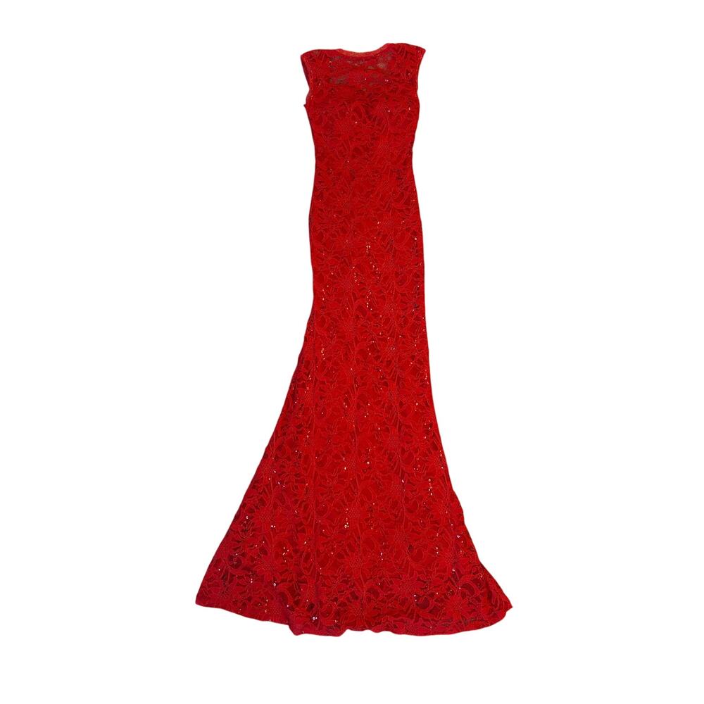 B Darlin Red Lace Sequin Prom Dress - Picture 10 of 10
